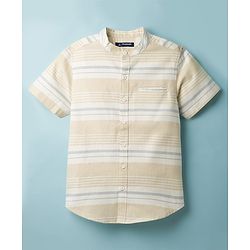 Pine Kids Cotton Woven Striped Shirt Mandarin Collar Half Sleeves Multi Color 4-5 Years