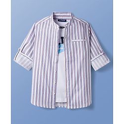 Pine Kids Cotton Woven Striped Shirt & T-Shirt - Multicolor