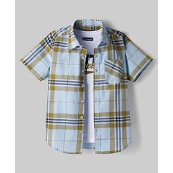 Pine Kids Cotton Woven Half Sleeves Checks Shirt With T-Shirt - Multicolor