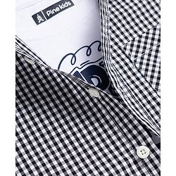 Pine Kids 100% Cotton Woven Full Sleeves Checks Shirt With Text Printed Tank T-Shirt - Black