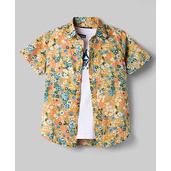Pine Kids Cotton Woven Half Sleeves Floral Printed Shirt & T-Shirt - Multicolor