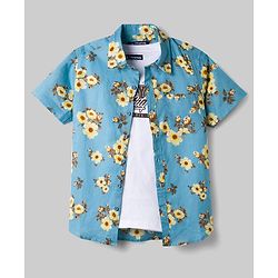 Pine Kids Cotton Woven Half Sleeves Floral Printed Shirt & T-Shirt - Multicolor