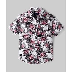 Pine Kids Cotton Woven Half Sleeves Shirt With Leaf Print - Multicolor