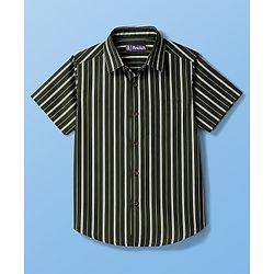 Pine Kids Cotton Woven Half Sleeves Striped Shirt With Text printed Tank T-Shirt - Green