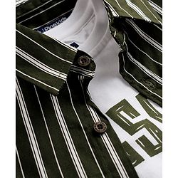 Pine Kids Cotton Woven Half Sleeves Striped Shirt With Text printed Tank T-Shirt - Green