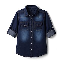 Pine Kids Denim Woven Full Roll Up Sleeves Shirt - Blue