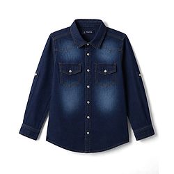 Pine Kids Denim Woven Full Roll Up Sleeves Shirt - Blue