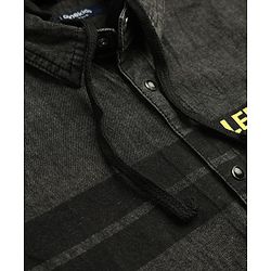 Pine Kids Cotton Woven Hooded Shirt with Half Sleeves and Level Up Your Skills Print - Black