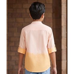 Pine Kids Cotton Woven Full Sleeves Solid Mandarin Collar Shirt with Ombre Effects-  Orange