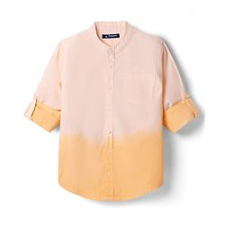 Pine Kids Cotton Woven Full Sleeves Solid Mandarin Collar Shirt with Ombre Effects-  Orange