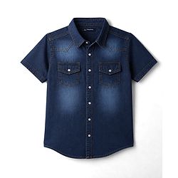 Pine Kids Denim Woven Half  Sleeves Shirt - Blue