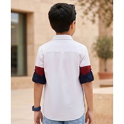Pine Kids Cotton Woven Full Sleeves Colour Block Solid Colour Shirt - White Maroon & Navy