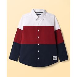 Pine Kids Cotton Woven Full Sleeves Colour Block Solid Colour Shirt - White Maroon & Navy
