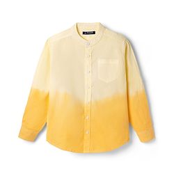 Pine Kids Cotton Woven Full Sleeves Solid Mandarin Collar Shirt with Ombre Effects-  Yellow