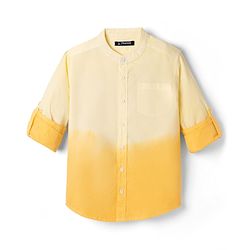 Pine Kids Cotton Woven Full Sleeves Solid Mandarin Collar Shirt with Ombre Effects-  Yellow