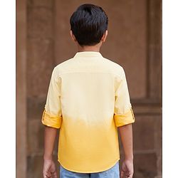 Pine Kids Cotton Woven Full Sleeves Solid Mandarin Collar Shirt with Ombre Effects-  Yellow