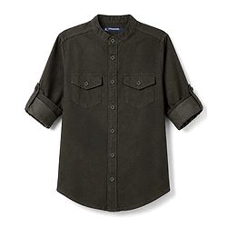 Pine Kids Cotton Woven Full Sleeves Solid Mandarin Collar Shirt - Dark Green