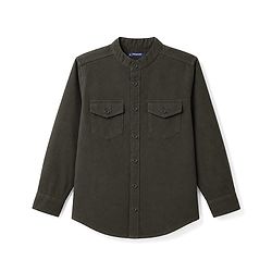 Pine Kids Cotton Woven Full Sleeves Solid Mandarin Collar Shirt - Dark Green