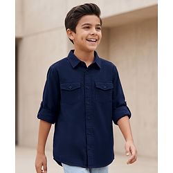 Pine Kids Cotton Woven Solid Full Sleeves Collared Shirt Navy Blue 4-5 Years