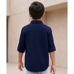 Pine Kids Cotton Woven Solid Full Sleeves Collared Shirt Navy Blue 4-5 Years