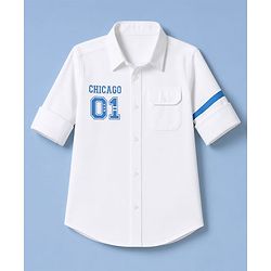 Pine Kids Cotton Woven Shirt with Full Sleeves and Chicago 01 Text Print - White