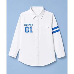 Pine Kids Cotton Woven Shirt with Full Sleeves and Chicago 01 Text Print - White