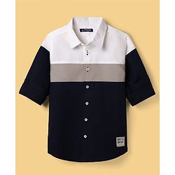 Pine Kids Cotton Woven Shirt Color Block Half Sleeves Navy Blue 4-5 Years