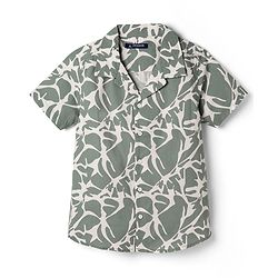 Pine Kids Cotton Woven Printed Shirts Half Sleeves Resort Collar Olive Green 4-5 Years