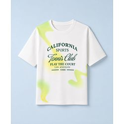 Pine Active Knit Drop Shoulder Half Sleeves T-Shirt with Tennis Club Print - White