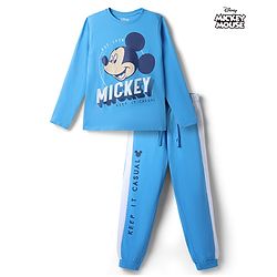 Pine Kids Disney Single Jersey Knit Full Sleeves  Mickey Mouse Printed T-Shirt & Pajama Night Suit -Blue