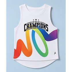 Pine Active Knit Sleeveless Front & Back Champions Printed  T-Shirt- White