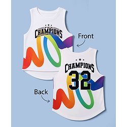 Pine Active Knit Sleeveless Front & Back Champions Printed  T-Shirt- White