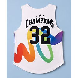 Pine Active Knit Sleeveless Front & Back Champions Printed  T-Shirt- White
