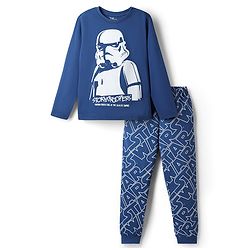 Pine Kids Single Jersey Knit Full Sleeves Star Wars Printed T-Shirt & Pyjama Night Suit- Blue