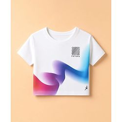 Pine Active Knit Drop Shoulder Half Sleeves Cropped T-Shirt With Text Print In Front & Back - White