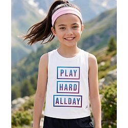 Pine Active Knit Sleeveless T-Shirt with Text Print - White