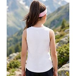 Pine Active Knit Sleeveless T-Shirt with Text Print - White
