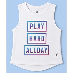 Pine Active Knit Sleeveless T-Shirt with Text Print - White