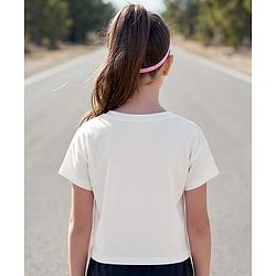 Pine Active Knit Drop Shoulder Half Sleeves Cropped T-Shirt Heart Print - White