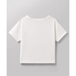 Pine Active Knit Drop Shoulder Half Sleeves Cropped T-Shirt Heart Print - White