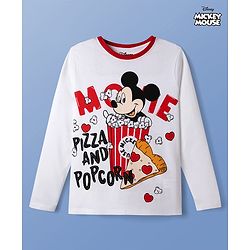 Pine Kids Disney Single Jersey Knit Full Sleeves T-Shirt with Mickey Mouse Graphics - White