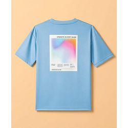 Pine Active Knit Drop Shoulder Half Sleeves T-Shirt With Future Text Print - Blue