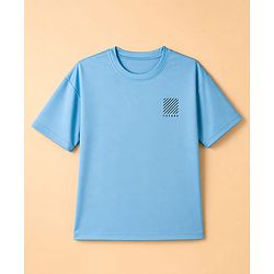 Pine Active Knit Drop Shoulder Half Sleeves T-Shirt With Future Text Print - Blue