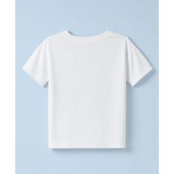 Pine Active Knit Drop Shoulder Half Sleeves Cropped T-Shirt with Text Print - White
