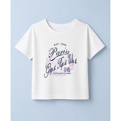 Pine Active Knit Drop Shoulder Half Sleeves Cropped T-Shirt with Text Print - White