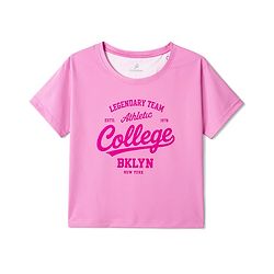 Pine Active Knit Drop Shoulder Half Sleeves Cropped Text Printed T-Shirt - Light Pink