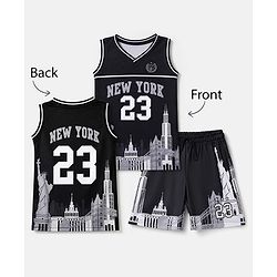 Pine Active Knit Basket Ball Sleeveless Tee With Shorts Set - Black
