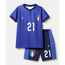 Pine Active Knit Half Sleeves T-Shirt & Shorts With Text Print - Blue