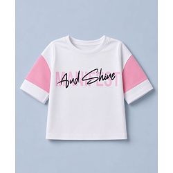 Pine Active Knit Half Sleeves Text Printed T-Shirt & Shorts Set - White & Pink