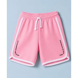 Pine Active Knit Half Sleeves Text Printed T-Shirt & Shorts Set - White & Pink